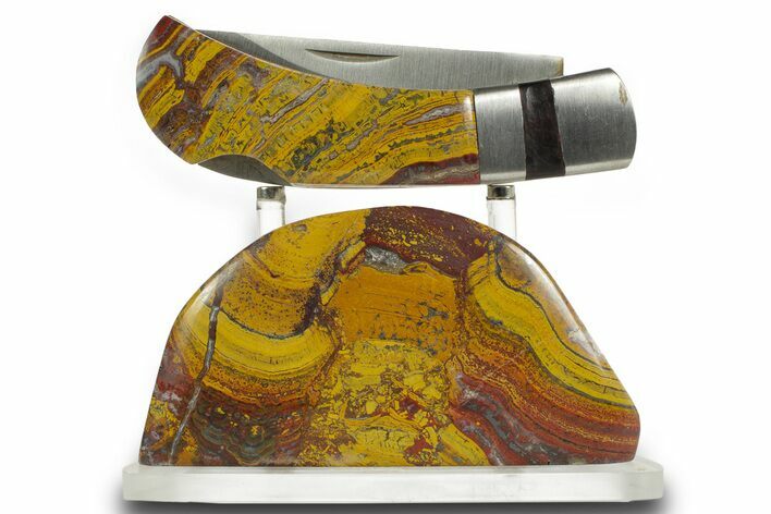 Pocket Knife with Banded Iron Formation Inlays & Base #370737